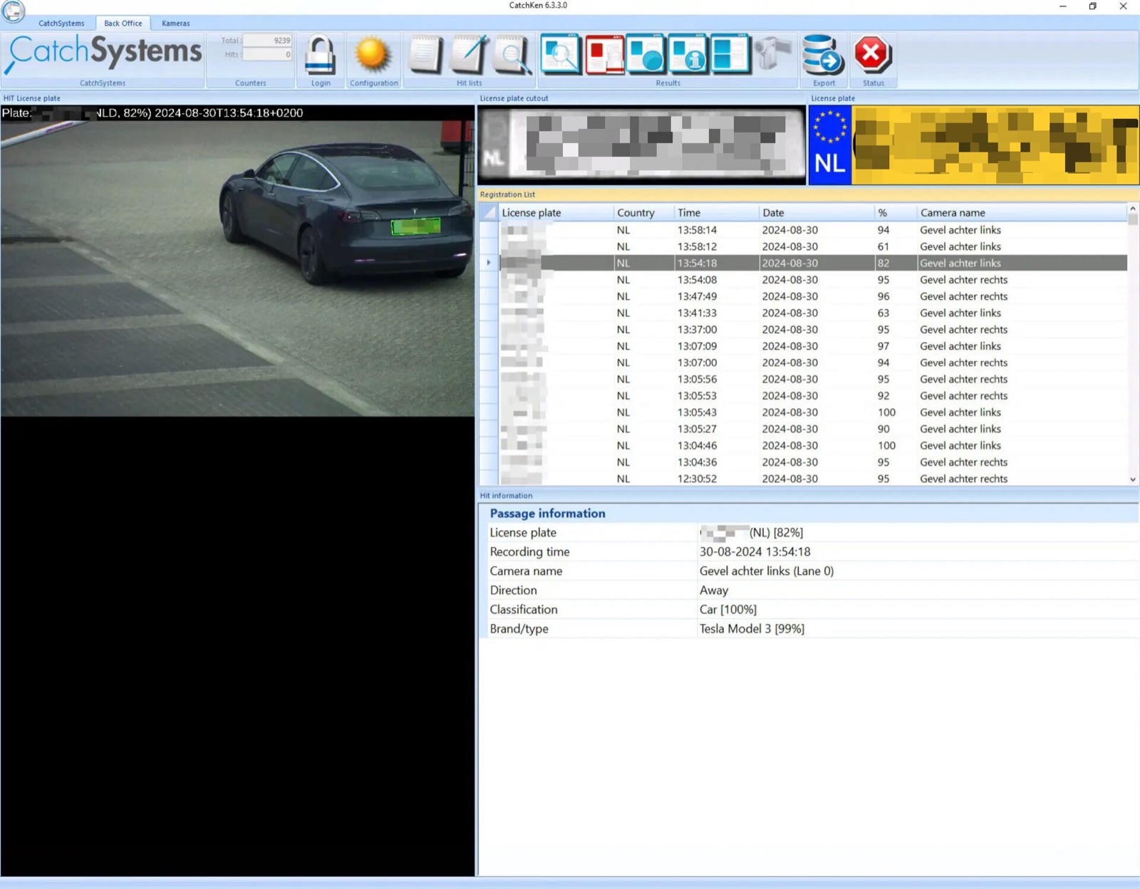 CatchKen ANPR management software on laptop in patrol vehicle